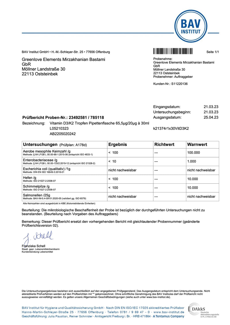 Hochdosierte Vitamin D3+K2 Tropfen 2500 IE